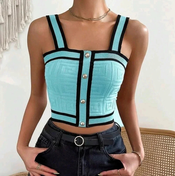 Color Block Knitted Cardigan With Edge Trim And Front Buttons - Picture 4 of 6